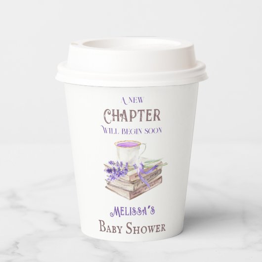 Nieuw hoofdstuk Begin Lavender Brunch Book Baby sh Papieren Bekers (Achterkant)