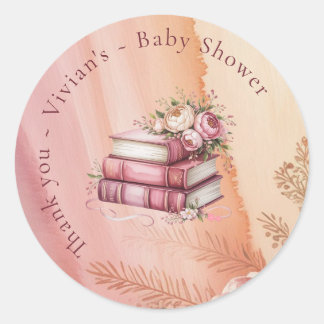 Nieuw Hoofdstuk Begint Bloemige Boeken Baby Shower Ronde Sticker