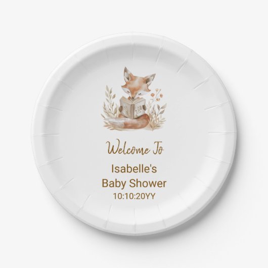 Nieuw hoofdstuk begint Fox Storybook-Baby shower Papieren Bordje (Voorkant)