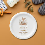 Nieuw hoofdstuk begint Fox Storybook-Baby shower Papieren Bordje<br><div class="desc">Genesteld in een palet van zachte,  neutrale tinten,  is ons ontwerp voorzien van een schattige waterverf-illustratie van een kostbare baby Fox verdiept in een verhalenboekavontuur. Overeenkomende briefpapier en party supplies in de winkel</div>