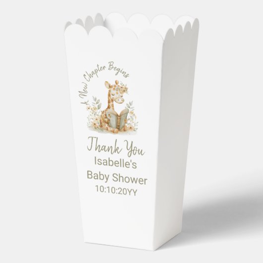 Nieuw hoofdstuk begint Giraffe Storybook Baby show Bedankdoosjes (Achterkant)