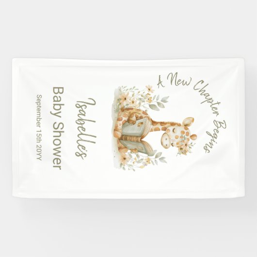 Nieuw hoofdstuk begint met Bookish Giraffe Baby sh Spandoek (Horizontaal)