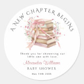Nieuw Hoofdstuk Begint Roze Baby Shower Sticker (Voorkant)