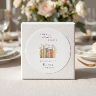Nieuw Hoofdstuk Begint Vintage Bloemige Boeken Ronde Sticker