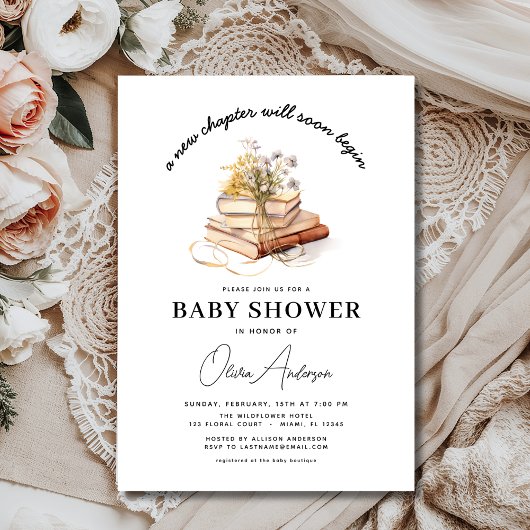 Nieuw hoofdstuk begint Wildflower Book Baby shower Kaart