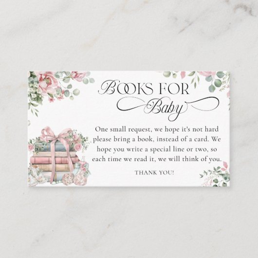 Nieuw hoofdstuk Bloemen Baby shower Boeken voor Ba Informatiekaartje (Voorkant)