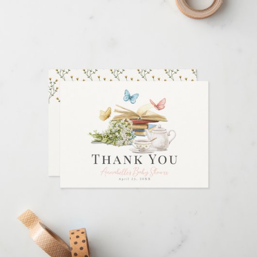 Nieuw hoofdstuk Bloemen Baby shower dank u Notitiekaartje (Voorkant / Achterkant in situ)