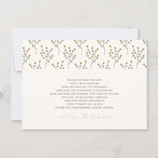 Nieuw hoofdstuk Bloemen Baby shower dank u Notitiekaartje (Achterkant)