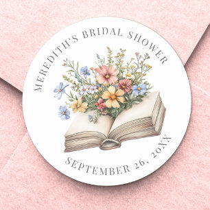 Nieuw Hoofdstuk Bloemen Boek Bruidscadeau Shower Ronde Sticker