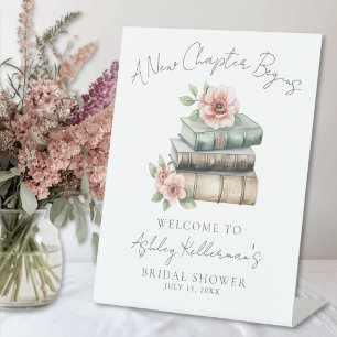 Nieuw Hoofdstuk Bloemen Boek Bruidsfeest Welkomstb Reclamebord Met Voetstuk