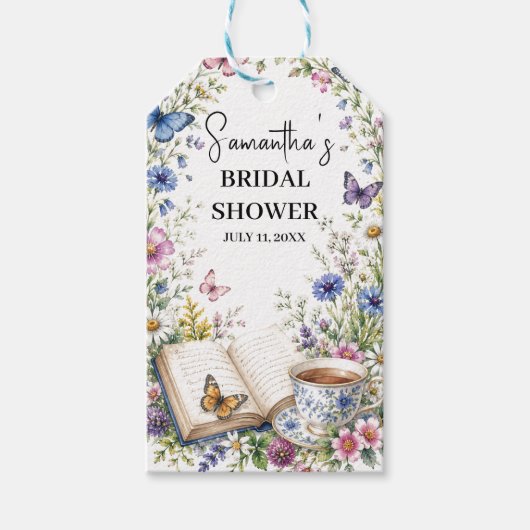 Nieuw Hoofdstuk Boek Vlinder Bloem Bruidsdiner Cadeaulabel (Voorkant)