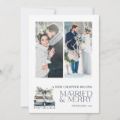 Nieuw hoofdstuk Getrouwd & Merry Blue Snowflake 2 Feestdagenkaart (Voorkant)