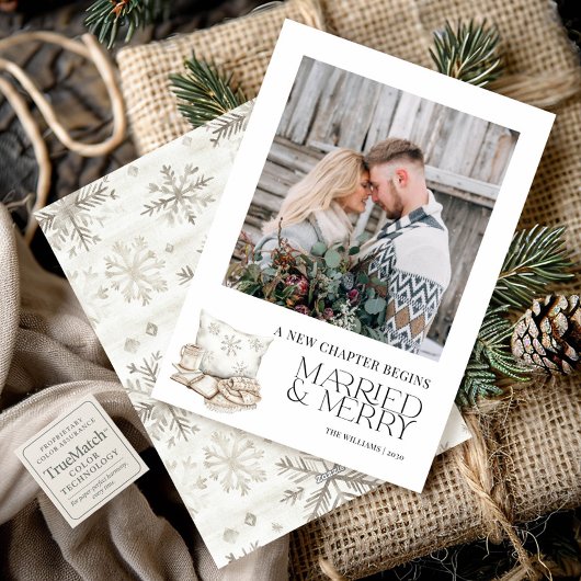 Nieuw hoofdstuk Getrouwd Merry Neutral Snowflake F Feestdagenkaart