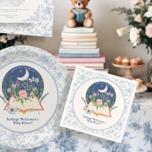 Nieuw hoofdstuk Maan begint boek Butterfly Blue Fl Servet