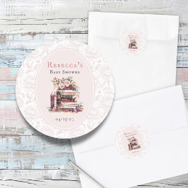 Nieuw hoofdstuk oude boeken baby shower bord blush ronde sticker