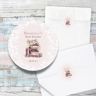 Nieuw hoofdstuk oude boeken baby shower bord blush ronde sticker