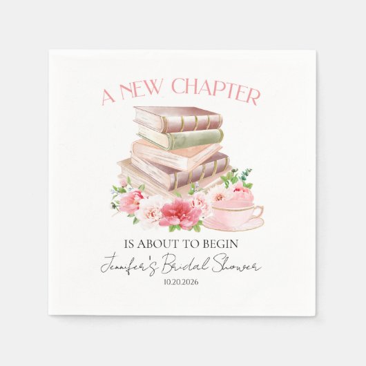 Nieuw hoofdstuk | Tea & Books Waterverf Vrijgezell Servet (Voorkant)