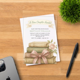 Nieuw hoofdstuk wacht op Pink Bow-Baby shower Acryl Uitnodigingen