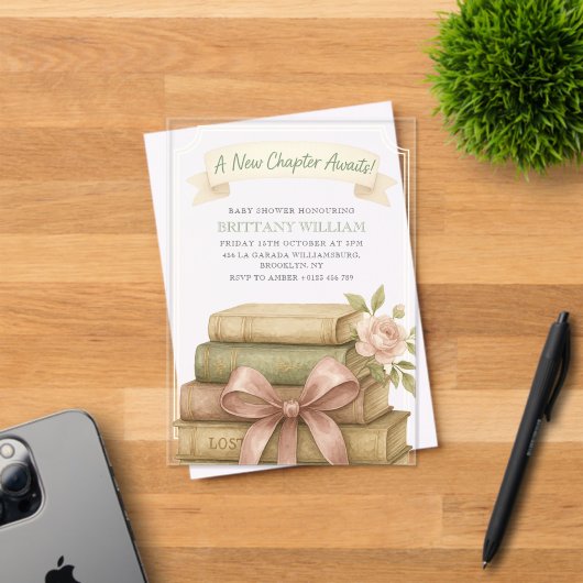 Nieuw hoofdstuk wacht op Pink Bow-Baby shower Acryl Uitnodigingen (Insitu (Uitnodiging))