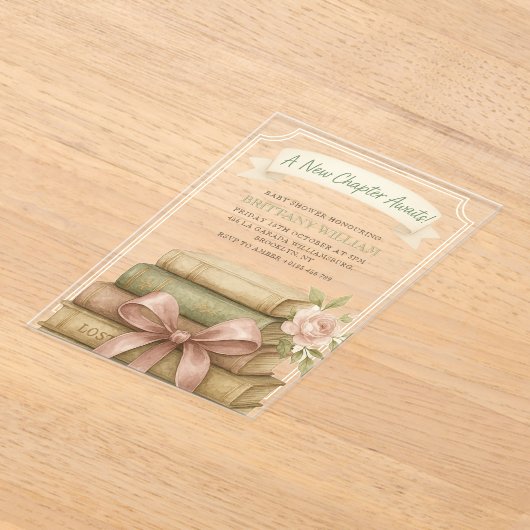 Nieuw hoofdstuk wacht op Pink Bow-Baby shower Acryl Uitnodigingen (Laagn)