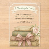 Nieuw hoofdstuk wacht op Pink Bow-Baby shower Acryl Uitnodigingen (Voorkant)