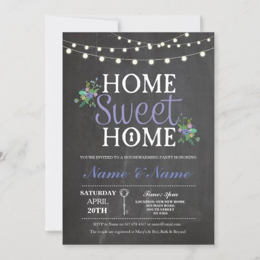 Nieuw Housewarming Sweet Home Key Chalkboard Uitno Kaart (Voorkant)