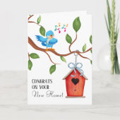 Nieuw Huis Blauw Vogeltje Felicitaties Wenskaart Kaart (Voorkant)