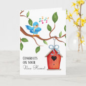 Nieuw Huis Blauw Vogeltje Felicitaties Wenskaart Kaart (Gele Bloem)