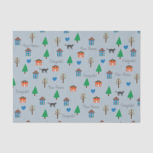 Nieuw Huis Congrats Patroon met Huizen en Bomen Tissuepapier