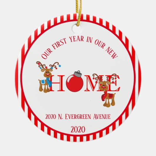 Nieuw huis eerste jaar rendier keramisch ornament (Voorkant)