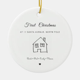 nieuw huis eerste kersthuis met schattig teken keramisch ornament