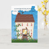 Nieuw huis Gefeliciteerd met een huis en bloemen Kaart (Gele Bloem)