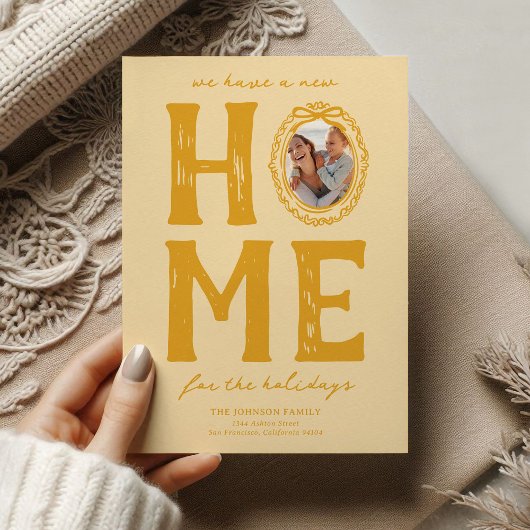 Nieuw huis gele krabbel kerstvakantie feestdagenkaart