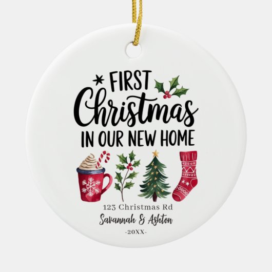 Nieuw huis gepersonaliseerd - Eerste kerst in ons  Keramisch Ornament (Voorkant)