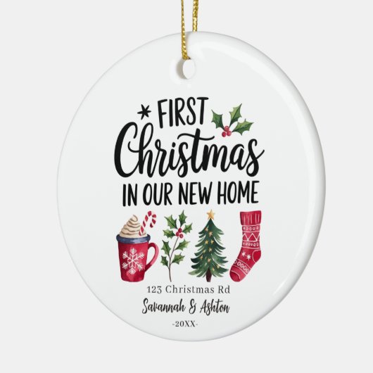 Nieuw huis gepersonaliseerd - Eerste kerst in ons  Keramisch Ornament (Links)
