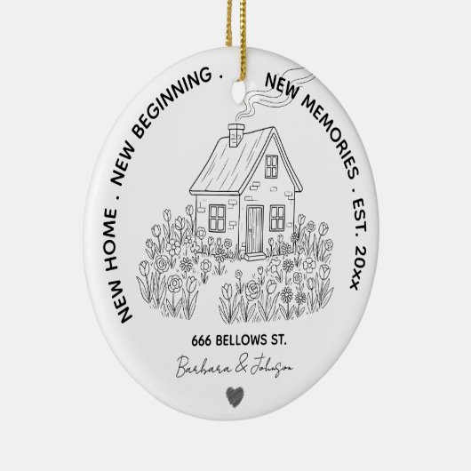 Nieuw Huis Gepersonaliseerde Familie Adres & Jaar Keramisch Ornament (Rechts)