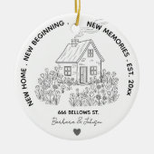 Nieuw Huis Gepersonaliseerde Familie Adres & Jaar Keramisch Ornament (Voorkant)