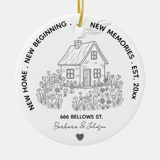 Nieuw Huis Gepersonaliseerde Familie Adres & Jaar Keramisch Ornament (Voorkant)