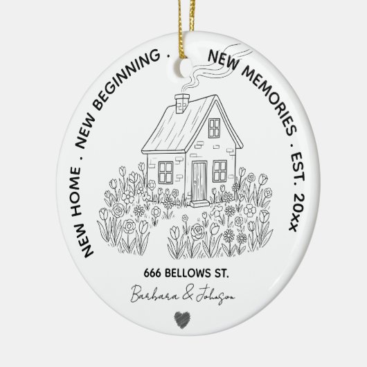 Nieuw Huis Gepersonaliseerde Familie Adres & Jaar Keramisch Ornament (Links)