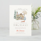 Nieuw Huis Gezellig Huis Fox Kerstvakantie Kaart (Staand voorkant)