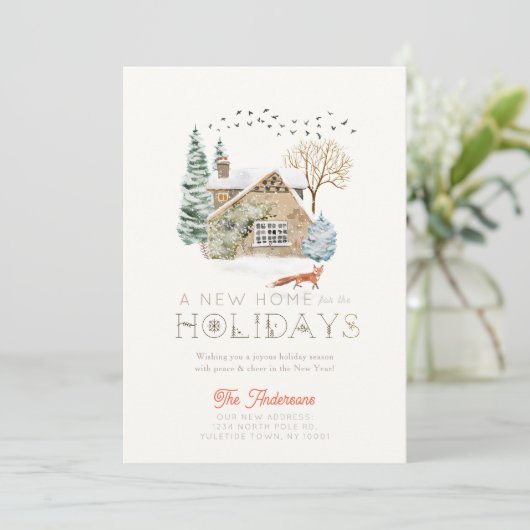 Nieuw Huis Gezellig Huis Fox Kerstvakantie Kaart (Staand voorkant)