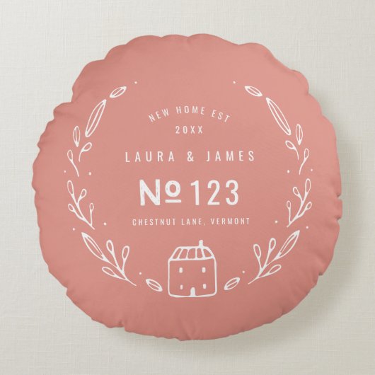 Nieuw huis handgetekend bloemendesign rond kussen (Voorkant)