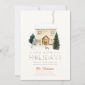 Nieuw Huis Hazen Winterscape Kerstmis Feestdagenkaart (Voorkant)