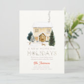 Nieuw Huis Hazen Winterscape Kerstmis Feestdagenkaart (Staand voorkant)