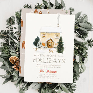 Nieuw Huis Hazen Winterscape Kerstmis Feestdagenkaart