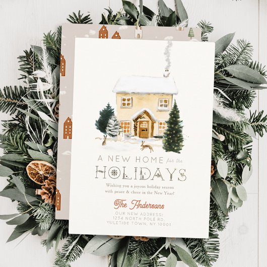 Nieuw Huis Hazen Winterscape Kerstmis Feestdagenkaart