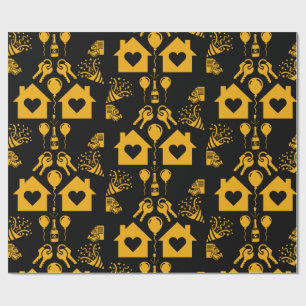 Nieuw huis huis verwarming geel op zwart cadeaupapier