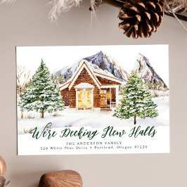 Nieuw huis inrichten met Kerst Log Cabine Vakantie Aankondiging