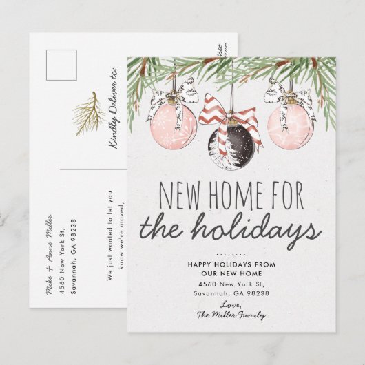 Nieuw huis kerst ornament verhuisbericht uitnodiging briefkaart (Voorkant / Achterkant)