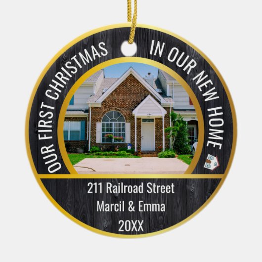 Nieuw huis Kerstmis 2023 met gepersonaliseerde 2 f Keramisch Ornament (Voorkant)